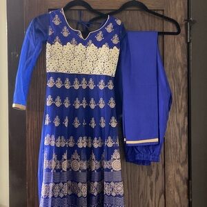 Elegant Blue and Gold Teenager Dress